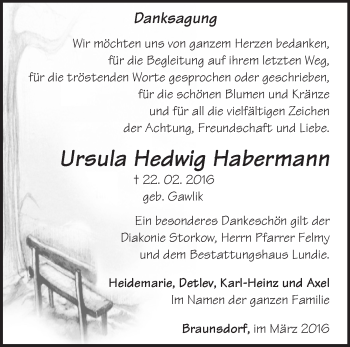 Traueranzeige von Ursula Hedwig Habermann von Märkische Oderzeitung