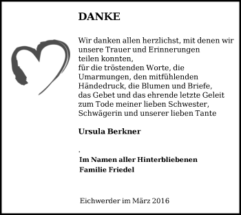 Traueranzeige von Ursula Berkner von Märkische Oderzeitung