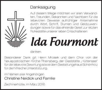 Traueranzeige von Ida Fourmont von Märkische Oderzeitung