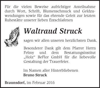 Traueranzeige von Waltraud Struck von Märkische Oderzeitung