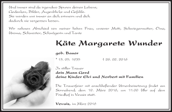 Traueranzeige von Käte Margarete Wunder von Märkische Oderzeitung