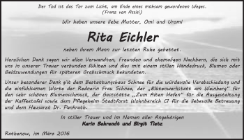 Traueranzeige von Rita Eichler von Märkische Oderzeitung