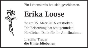 Traueranzeige von Erika Loose von Märkische Oderzeitung