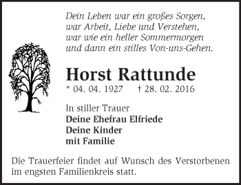 Traueranzeige von Horst Rattunde von Märkische Oderzeitung