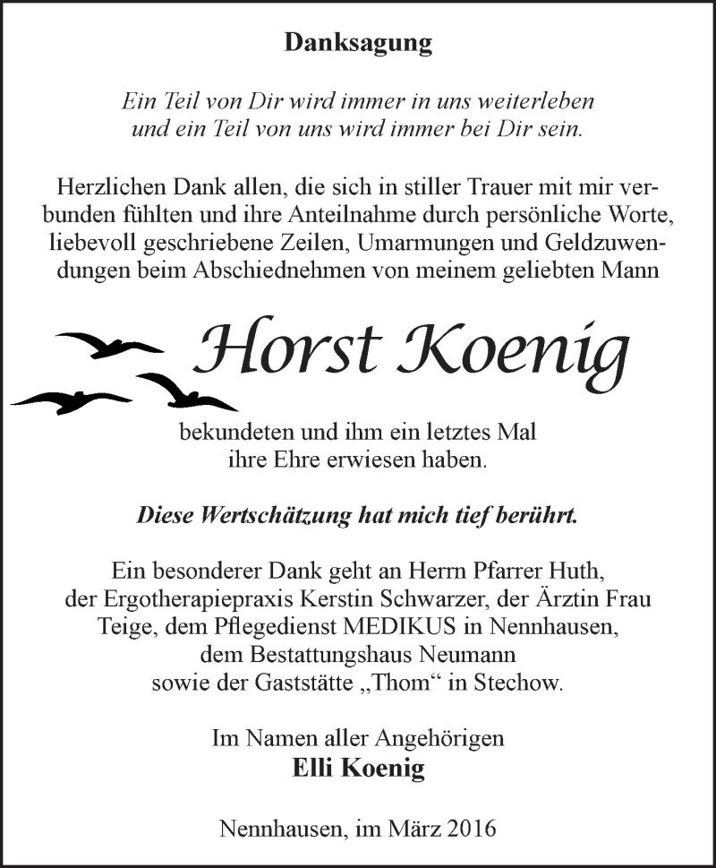  Traueranzeige für Horst Koenig vom 27.03.2016 aus Märkische Oderzeitung