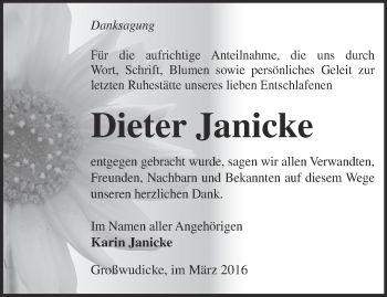 Traueranzeige von Dieter Janicke von Märkische Oderzeitung