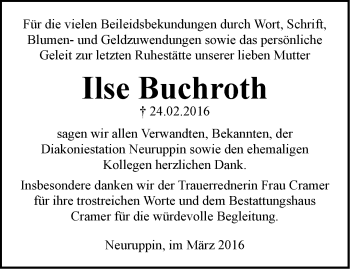Traueranzeige von Ilse Buchroth von Märkische Oderzeitung