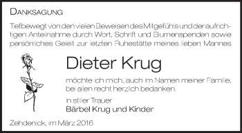 Traueranzeige von Dieter Krug von Märkische Oderzeitung