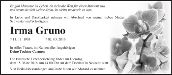 Traueranzeige von Irma Gruno von Märkische Oderzeitung