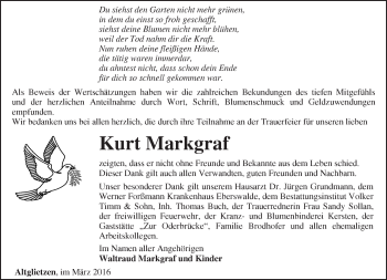 Traueranzeige von Kurt Markgraf von Märkische Oderzeitung