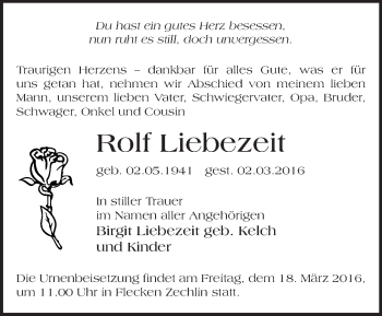 Traueranzeige von Rolf Liebezeit von Märkische Oderzeitung