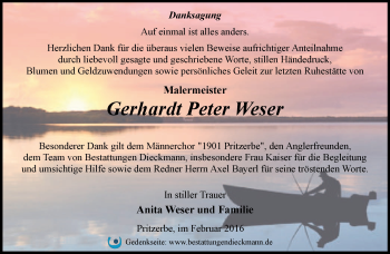 Traueranzeige von Gerhardt Peter Weser von Märkische Oderzeitung