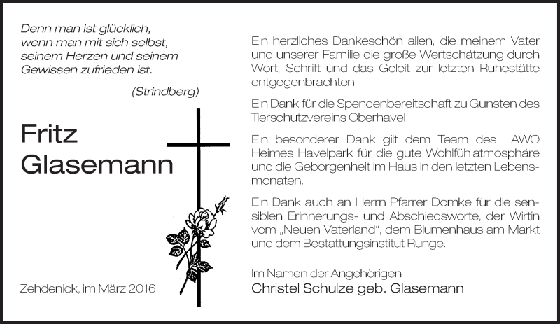 Traueranzeige für Fritz Glasemann vom 12.03.2016 aus Märkische Oderzeitung