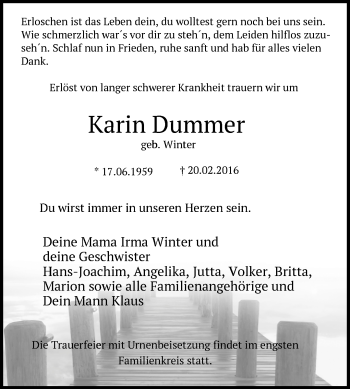 Traueranzeige von Karin Dummer von Märkische Oderzeitung