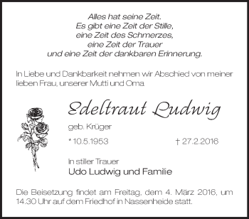 Traueranzeige von Edeltraut Ludwig von Märkische Oderzeitung