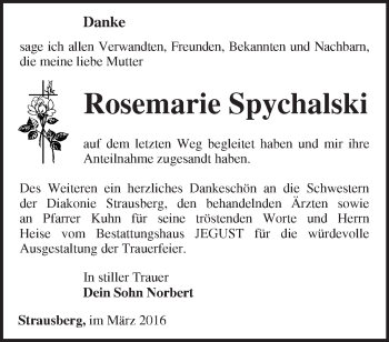 Traueranzeige von Rosemarie Spychalski von Märkische Oderzeitung