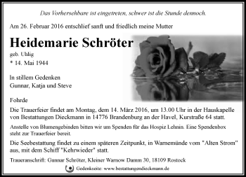 Traueranzeige von Heidemarie Schröter von Märkische Oderzeitung
