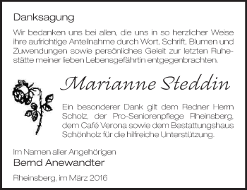 Traueranzeige von Marianne Steddin von Märkische Oderzeitung