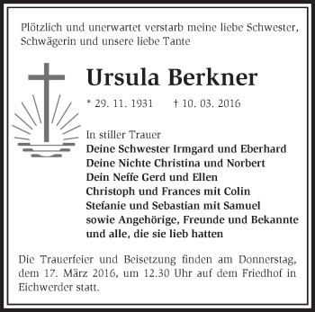 Traueranzeige von Ursula Berkner von Märkische Oderzeitung