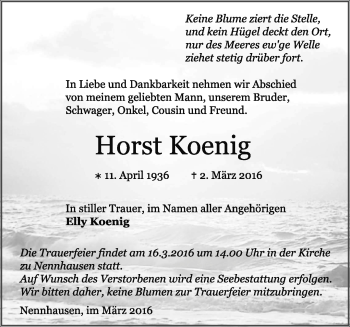 Traueranzeige von Horst Koenig von Märkische Oderzeitung