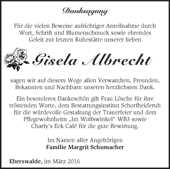 Traueranzeige von Gisela Albrecht von Märkische Oderzeitung