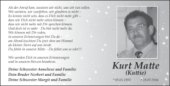 Traueranzeige von Klaus Matte von Märkische Oderzeitung