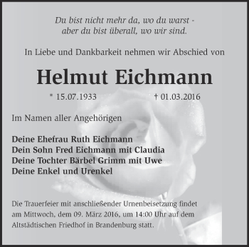 Traueranzeige von Helmut Eichmann von Märkische Oderzeitung