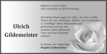 Traueranzeige von Ulrich Gildemeister von Märkische Oderzeitung