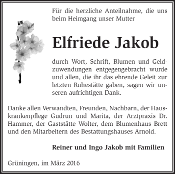 Traueranzeige von Elfriede Jakob von Märkische Oderzeitung