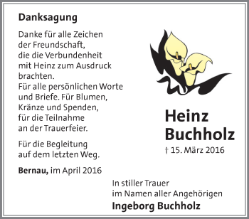 Traueranzeige von Heinz Buchholz von Märkische Oderzeitung