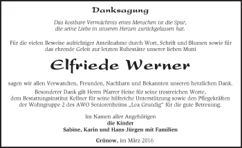 Traueranzeige von Elfriede Werner von Märkische Oderzeitung