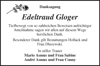 Traueranzeige von Edeltraud Gloger von Märkische Oderzeitung
