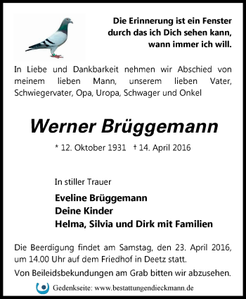 Traueranzeige von Werner Brüggemann von Märkische Oderzeitung