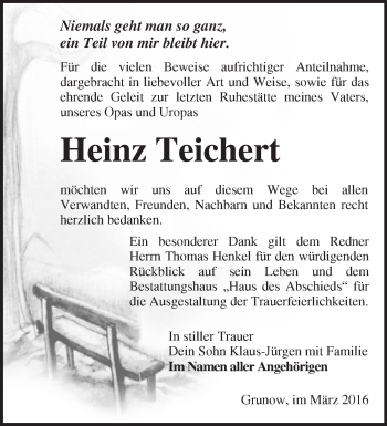 Traueranzeige von Heinz Teichert von Märkische Oderzeitung