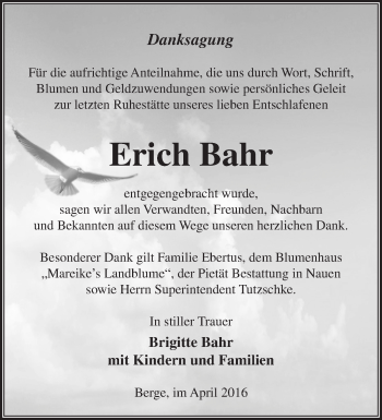 Traueranzeige von Erich Bahr von Märkische Oderzeitung