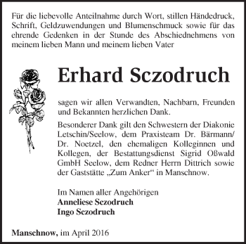 Traueranzeige von Erhard Sczodruch von Märkische Oderzeitung