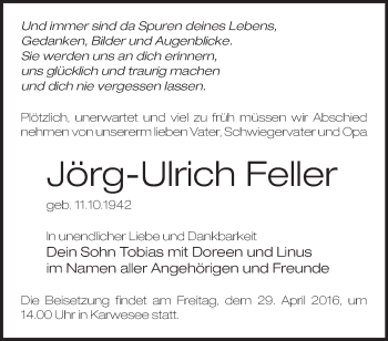 Traueranzeige von Jörg-Ulrich Feller von Märkische Oderzeitung