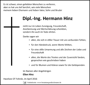 Traueranzeige von Hermann Hinz von Märkische Oderzeitung