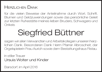 Traueranzeige von Siegfried Büttner von Märkische Oderzeitung