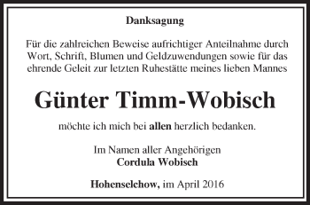 Traueranzeige von Günter Timm-Wobisch von Märkische Oderzeitung