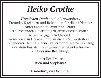 Traueranzeige von Heiko Grothe von Märkische Oderzeitung