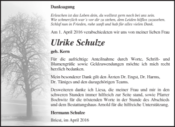 Traueranzeige von Ulrike Schulze von Märkische Oderzeitung