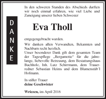 Traueranzeige von Eva Tholl von Märkische Oderzeitung