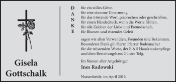 Traueranzeige von Gisela Gottschalk von Märkische Oderzeitung