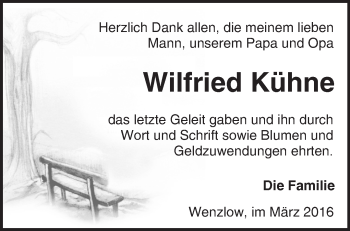 Traueranzeige von Wilfried Kühne von Märkische Oderzeitung