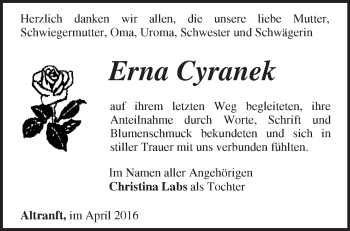 Traueranzeige von Erna Cyranek von Märkische Oderzeitung