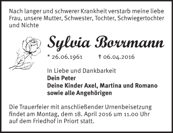 Traueranzeige von Sylvia Borrmann von Märkische Oderzeitung