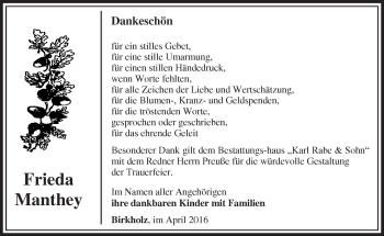 Traueranzeige von Frieda Manthey von Märkische Oderzeitung