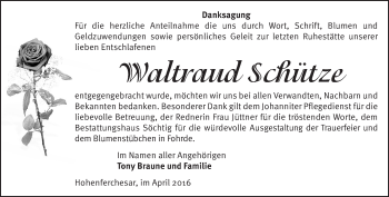 Traueranzeige von Waltraud Schütze von Märkische Oderzeitung