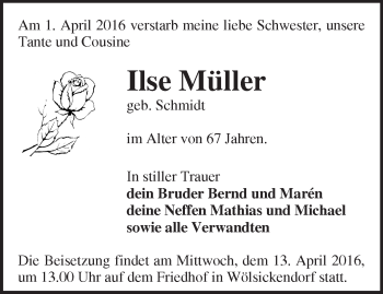 Traueranzeige von Ilse Müller von Märkische Oderzeitung